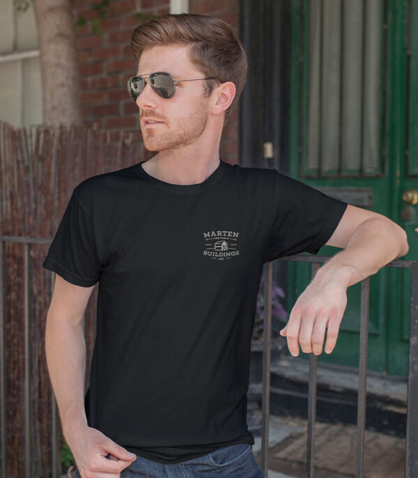 Marten Portable Buildings Men's Black T-Shirt Front